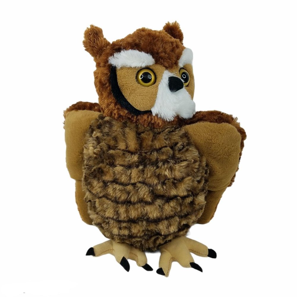 Wild Republic Great Horned Owl Plush Brown Bird Realistic 12" Stuffed Animal Toy